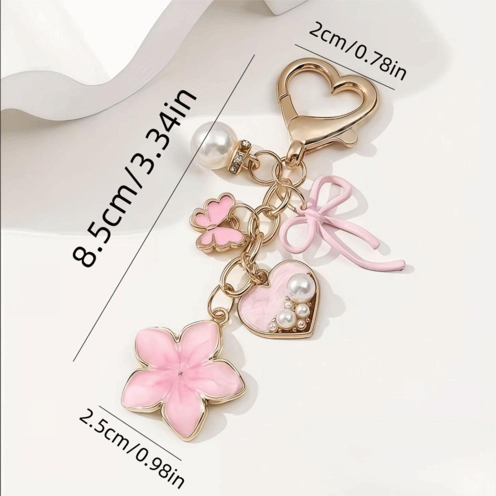 Elegant Zinc Alloy Keychain Heart Shape Pearl Accent Bag Charm Butterfly Shape Enamel Flower Pendant Charm Bag Decoration