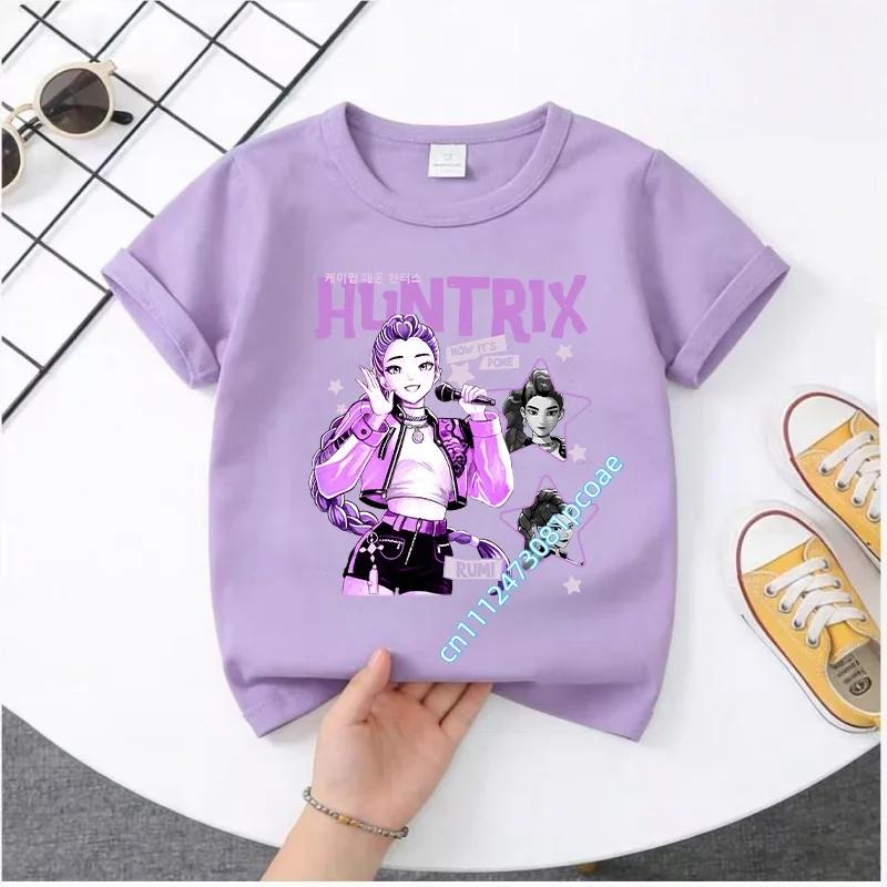 Kpop Demon Hunters Children's T Shirt Short Sleeve Saja Boys Kdis T-shirt Cute Kpop Demon Hunters Harajuku Tshirt for Boys Girls