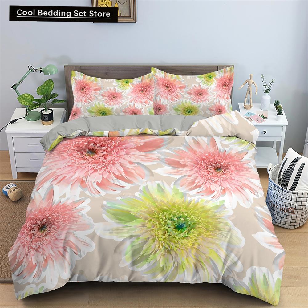Watercolor Flowers King Queen Duvet Cover Colorful Blooming Floral Bedding Set for Teen Adult Plant 2/3pcs Polyester Quilt Cover