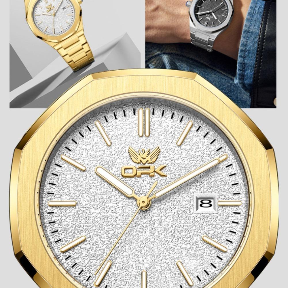 OPK Watch Octagonal Steel Belt Men's Watch Single Calendar Luminous Quartz Watch