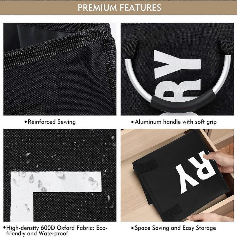 40L Collapsible Washing Laundry Basket Bag for BedroomFabric (Black)