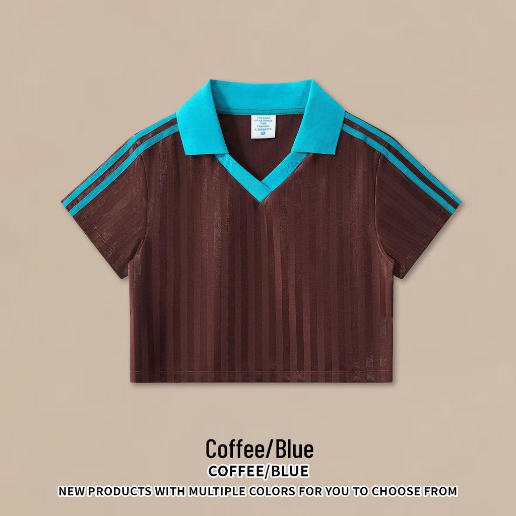 RS Women's Retro V-Neck Football T-shirt - Patchwork Stripes, Short Sleeve, USA/Canada/Mexico Sports Style