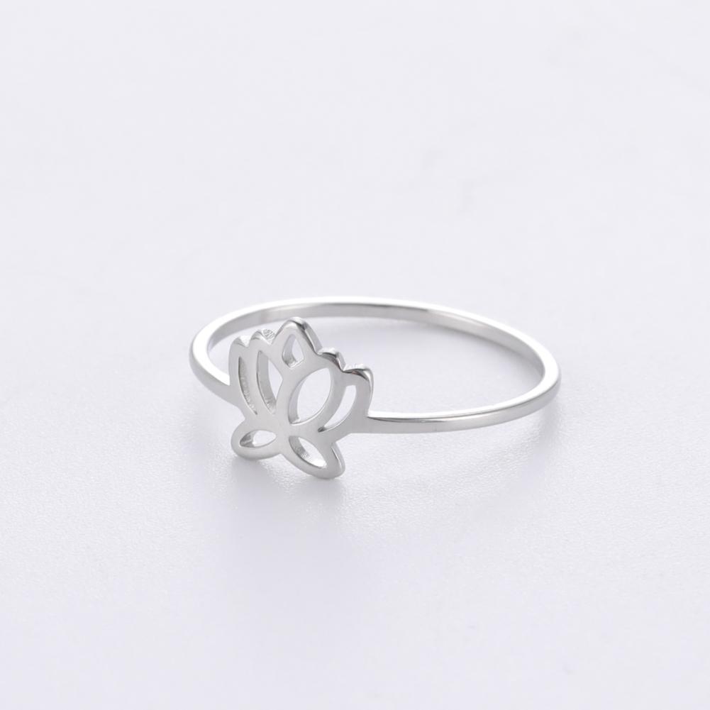 Stainless Steel Lotus Flower Rings for Women Vintage Finger Ring Jewelry Female Wedding Engagement Gift