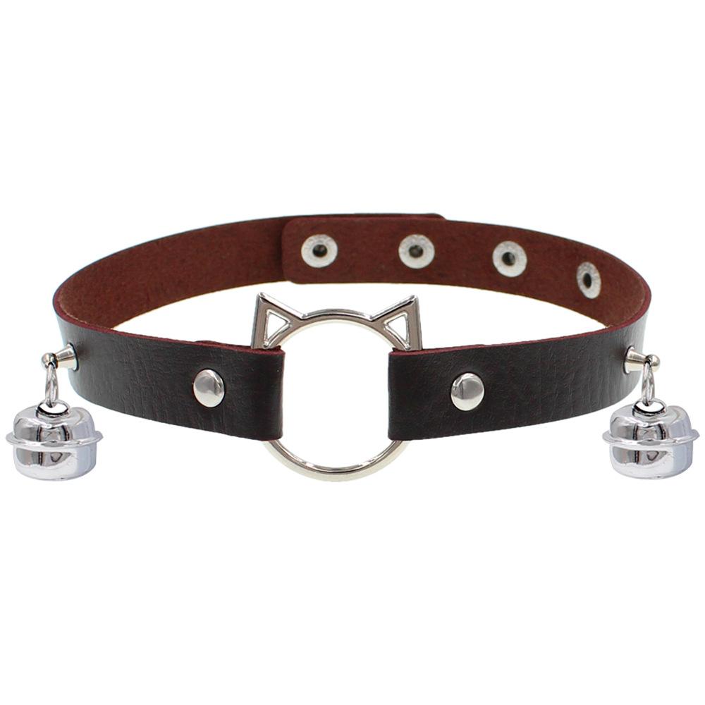Eco-friendly PU Leather European and American Cartoon Cat Head Bell Collar Dark Punk Wind Choker Necklace Necklace Female
