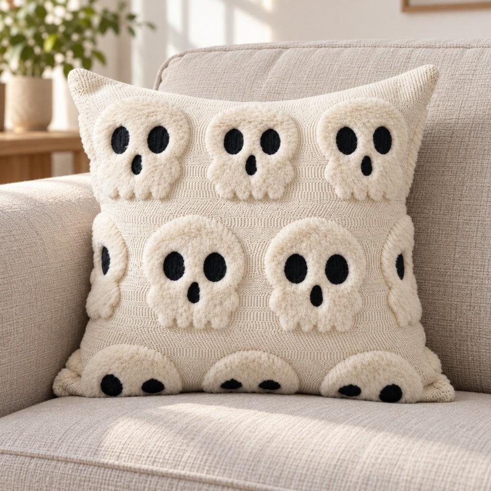 Skeletont Pillow Cover Soft Plush Cushion Case Warm Plush Throw Pillowcase Halloween