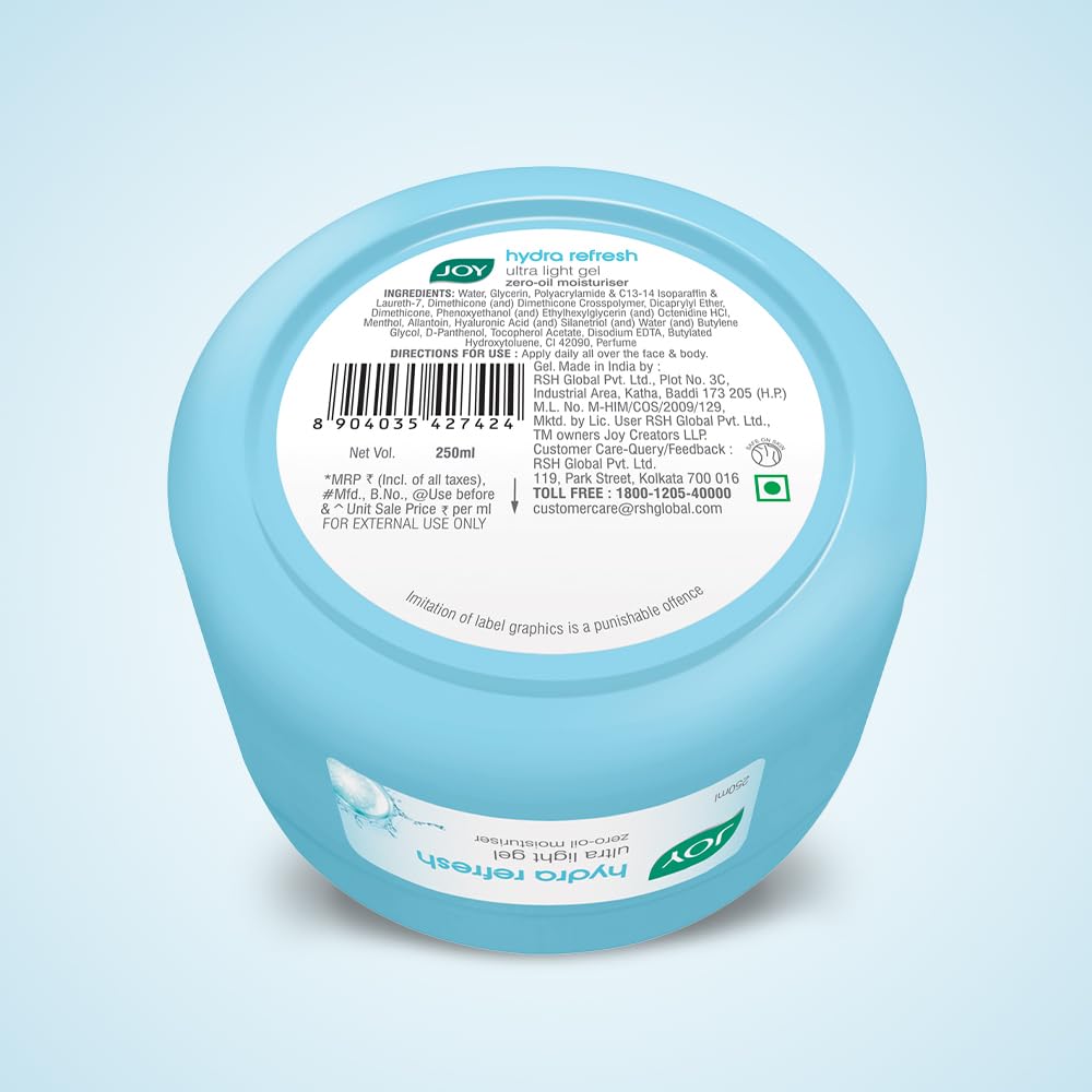 Joy Hydra Refresh Ultra Light Gel 150ml Oil-Free Moisturizer for Oily Skin 48hr Hydration Non-Sticky Face Cream
