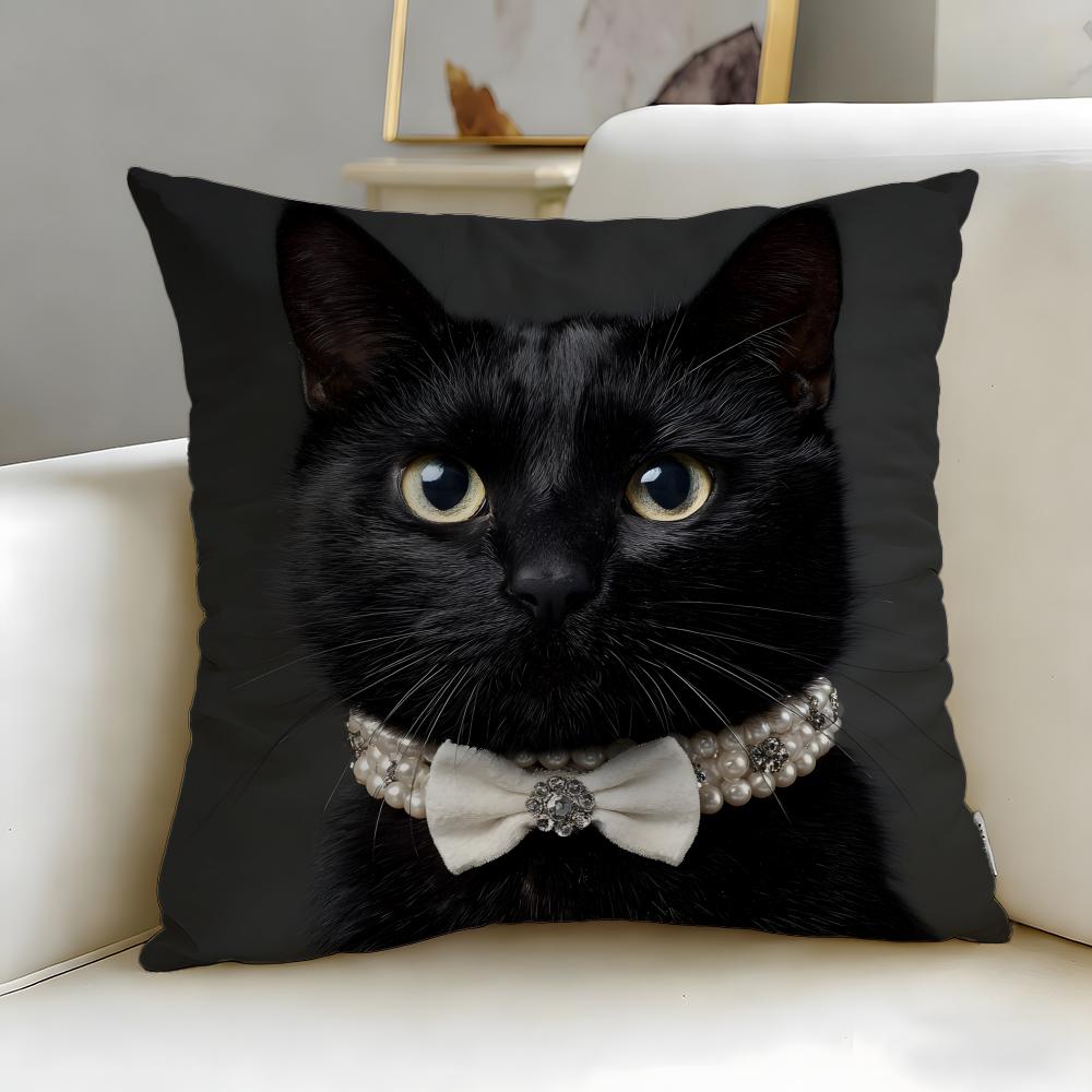 classic theme black cat Cushion Cover Soft & Easy-Wash Pillow Case – Versatile for Couch, Bed, Travel and Office
