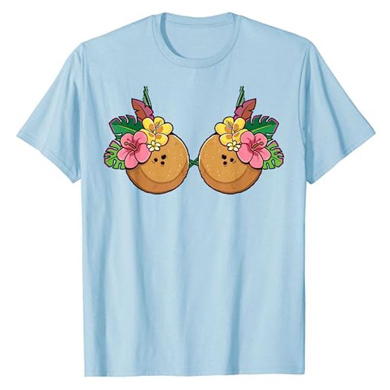 

Coconut Bra Costume Hawaiian Tropical Luau Party Women T-Shirt Beach & Luau Soiree Graphic Tee Tops Summer Fashion Party Clothes 4XL