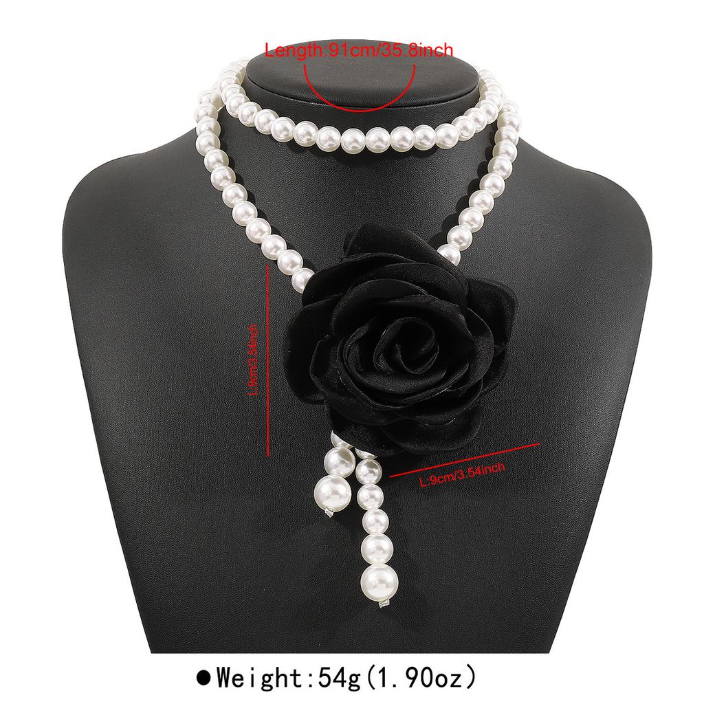 New French Retro Baroque Rose Flower Choker Collarbone Neck Chain Socialite Xiaoxiang Pearl Chain