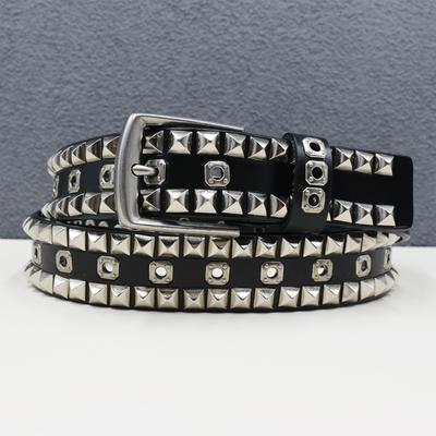 High-quality Heavy Industry Thick Square Nail Rivet Leather New Style Personalized Hollow Rivet Cowhide Belt