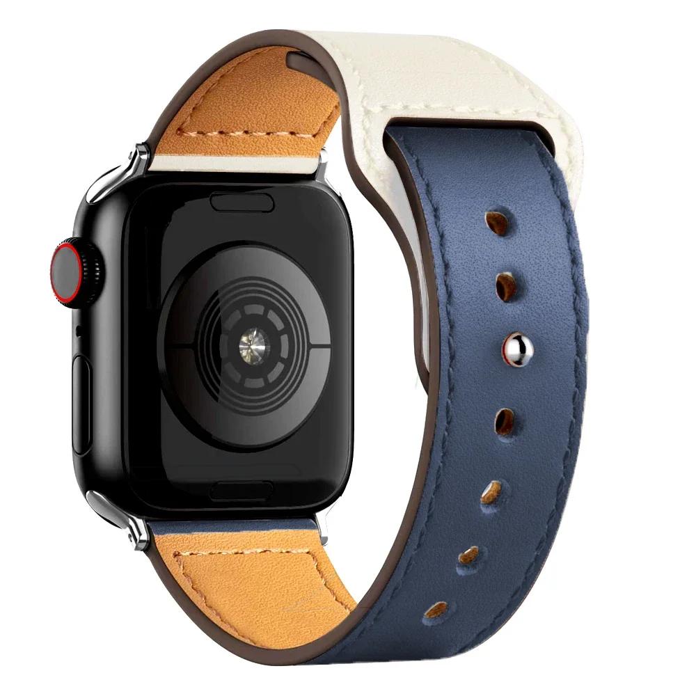 Leather Bands for Apple Watch Ultra 2 49mm 41mm/45mm 44mm 40mm 46mm/42mm Wrist Bracelet Strap IWatch Series 9 8 7 3 4 5 6 10