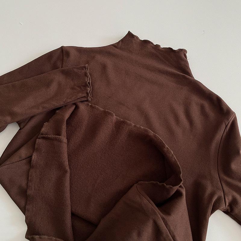 

Plus Size Ruffle Thermal Fleece Long Sleeve Slim Fit Top for Women - Autumn/Winter L кофейный