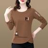 Women's Long Sleeve Slimming Plus Size Autumn T-Shirt - Mid-Aged Mother's Slim Fit with Belly Coverage