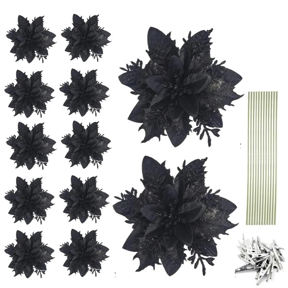 Handmade Artificial Christmas Flowers Shiny DIY Simulated Christmas Flower Multi-color Christmas Tree Accessories Event Layout