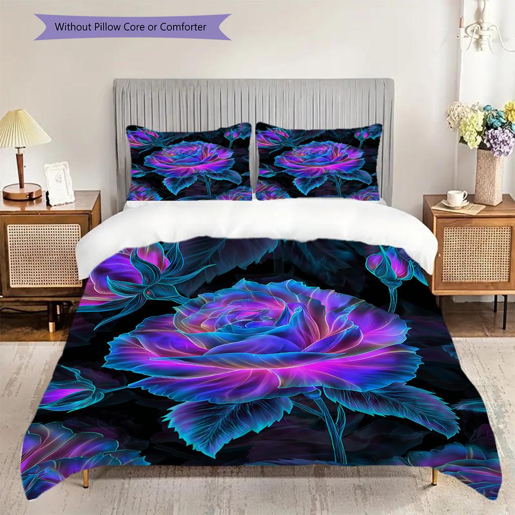Rose Pattern Bedding Quilt Set Quilt Cover Pillowcase Home Decoration Birthday Gift (1 * Duvet Cover + 2 * Pillowcase, Without Core)