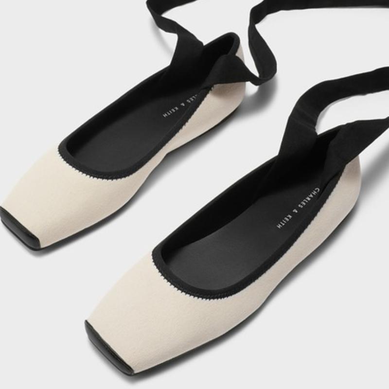 Fashion Soft Sole Ballet Shoes Cross Strapping Flat Heel Soft Sole Square Toe Single Shoes Women's French Temperament Color Contrast