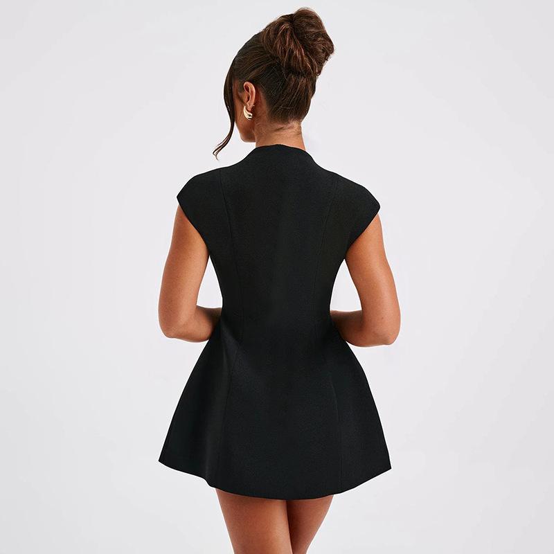 Black Sleeveless Backless Mini Dress For Women Summer Sexy Deep V Neck High Waist Short Dresses Female Slim Elegant Evening Dress Vestidos Femme