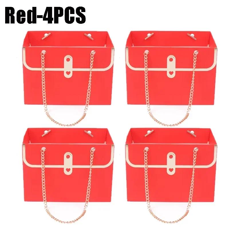 Flower Bags for Bouquets Small Flower Boxes for Arrangements with Metal Chain Cute Purse Paper Gift Box Floral Packing Tote Bags