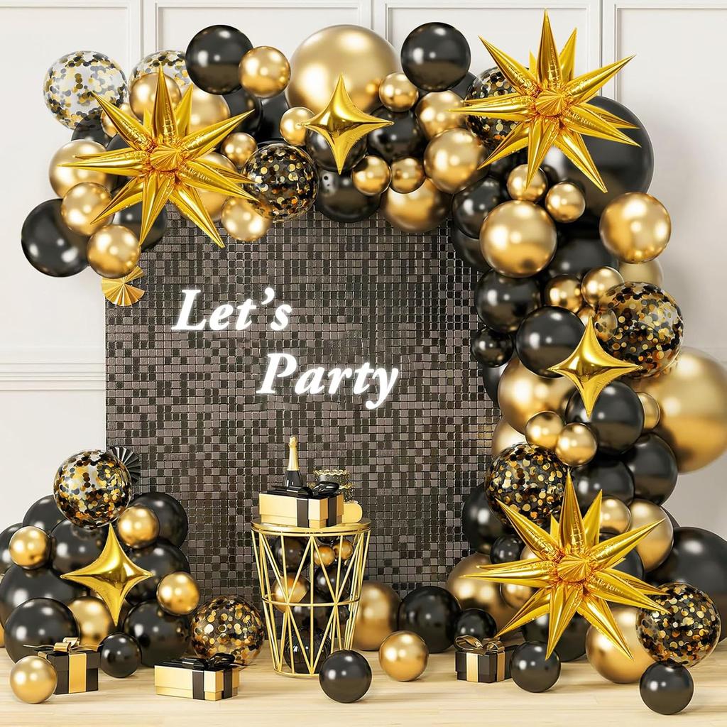 Black and Gold Balloon Arch Kit, AivaToba 126 Pieces Black Gold Metallic Chrome and Gold Confetti Balloons, Party Decoration Set for Graduation,