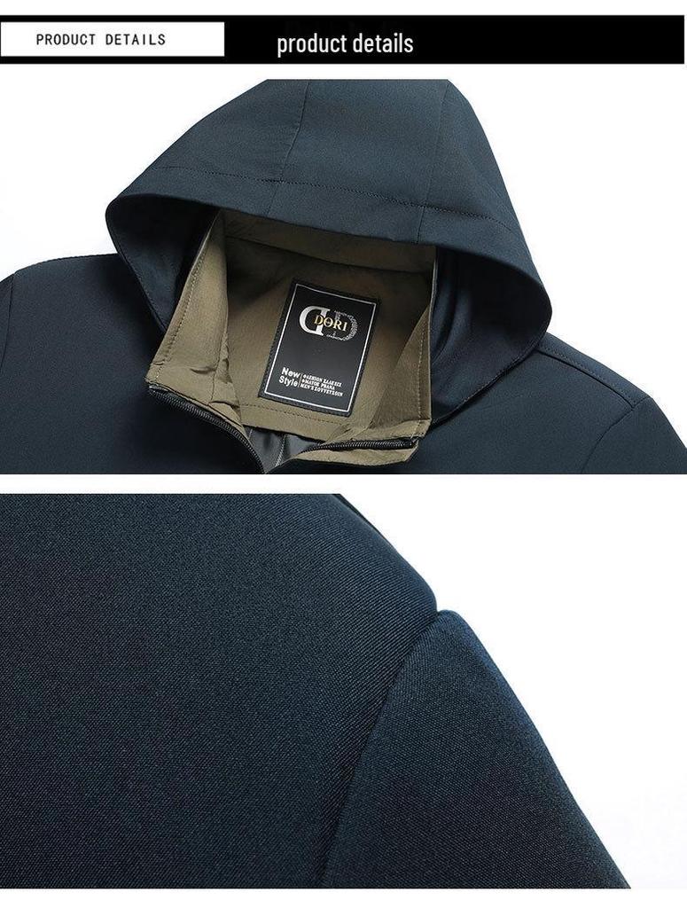Removable Hood Spring-Autumn Dad's Business Casual Jacket for Middle-aged & Elderly
