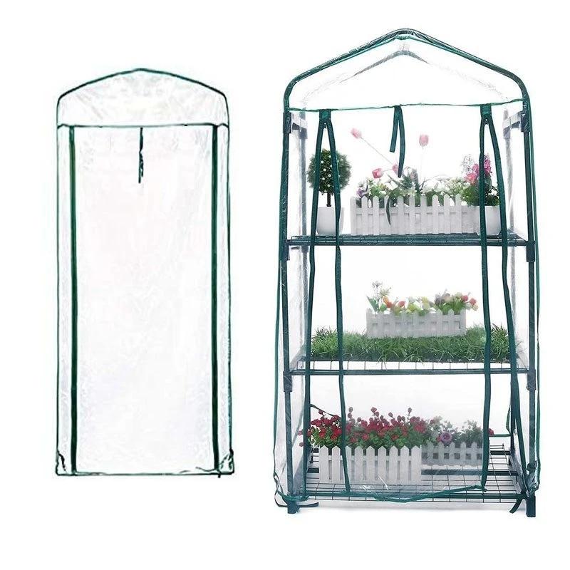 2-4 Etagen Haushalts Garten Gewächshaus Blumenständer Abdeckung PVC Wasserdicht Haus Blumentopf Zeltabdeckungen mit Reißverschlusstür, ohne Regale