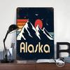 Alaska Mountain Sunset Retro Illustration Printed Poster Customized Wall Art Retro Vintage Metal Tin Signs for Home House Decor