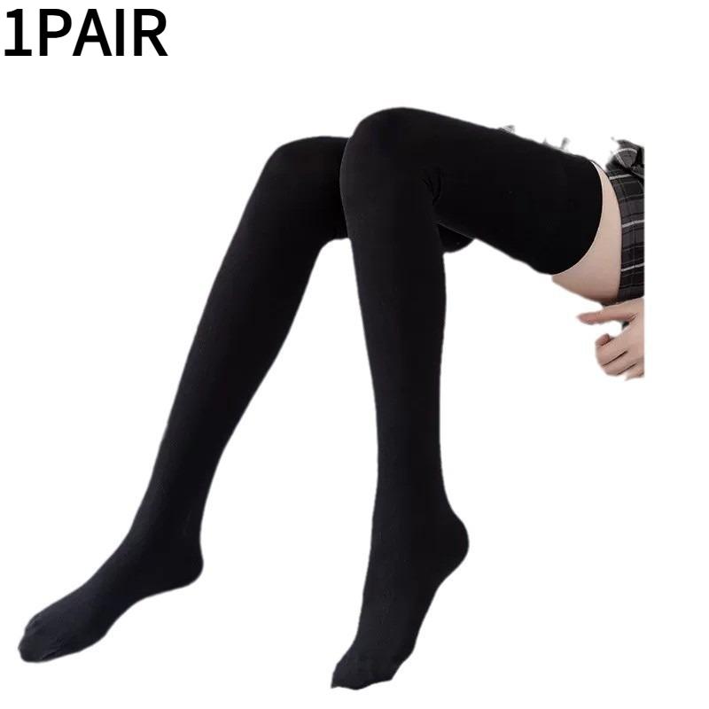 1PAIR calf socks extended long tube knee socks uniform black stockings non-slip thin velvet thigh socks micro-pressure thigh