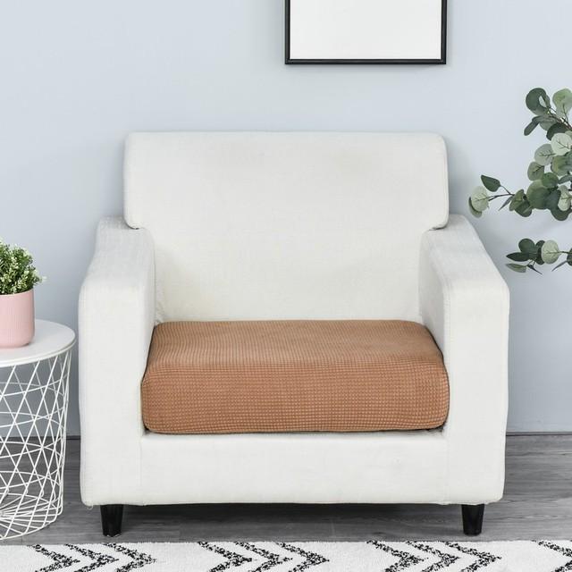 1pc Jacquard Sofa Seat Cushion Cover Chair Cover Stretch Washable Removable Slipcover Solid Color Polar Fleece Sofa Protector