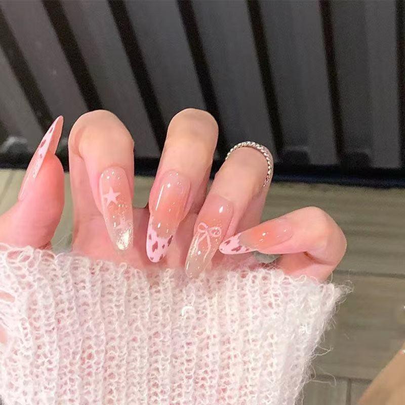 Pink Heart Bow French Cat Nails: Cute, Skin-Brightening Press-Ons for Students