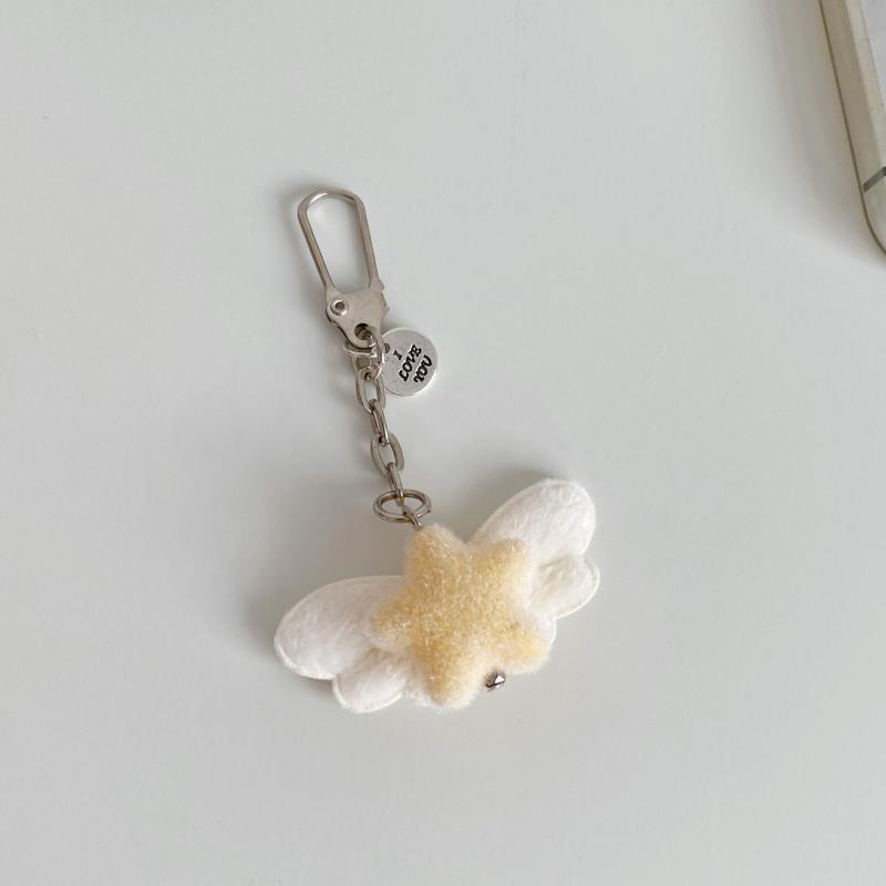 

Elegant Flocking Angel Wing And Star Keychain Lightweight Key Ring Bag Charm For Fashionable Women Decoration Accessories