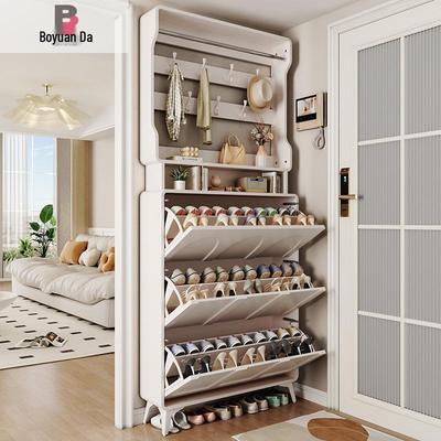 Ultra-Thin Flip-Top Shoe Cabinet & Coat Rack for Entryway Hallway Storage