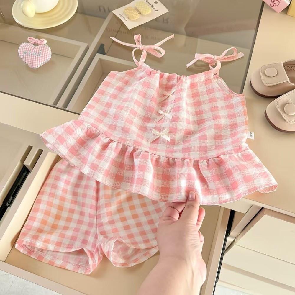 Thin Girls Kids Sling Shorts Set Bow Waistcoat Skirts Fashion Vest Skirt Summer