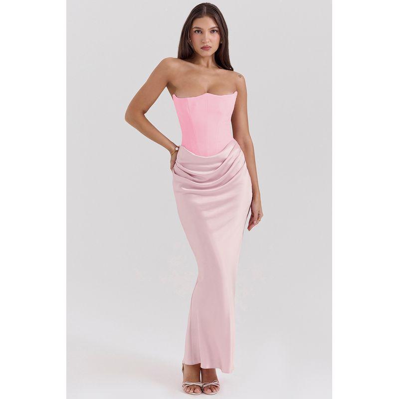 Strapless Sexy Pleated Solid Color Dress Tube Top Sexy Pleated Dress