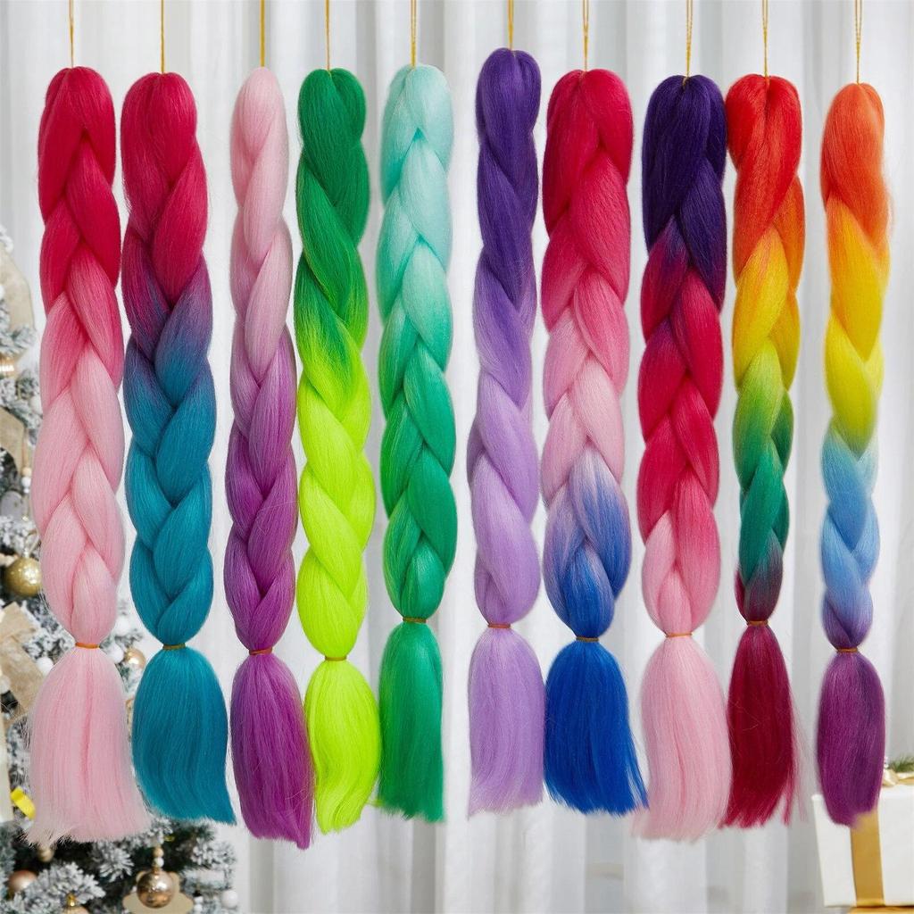 ALAN EATON 24 Inches Synthetic Rainbow Color Jumbo Braid Hair Extensions High Temperature Fiber Extensions For DIY Crochet Hair Braids
