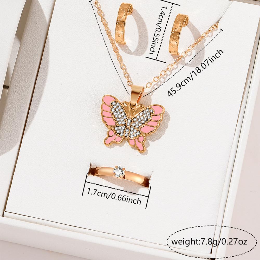 4 Piece Set Women Butterfly Patterns Fashionable High End Sweet Personalized Necklaces Rings Earrings Suitable For Party Gifts