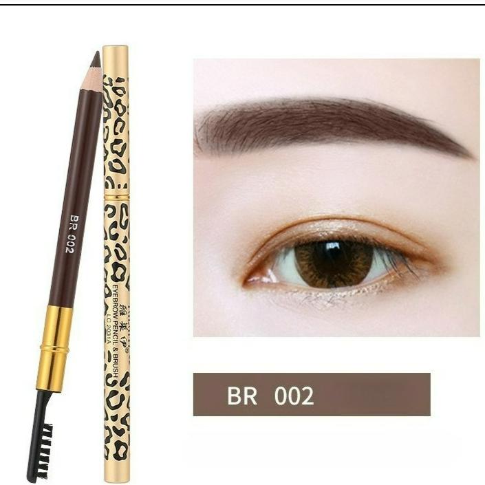 Langdurige, dubbelkoppige luipaardprint-wenkbrauwpotlood, wenkbrauwversterker met make-up-wenkbrauwschaduw lichte koffiekleur