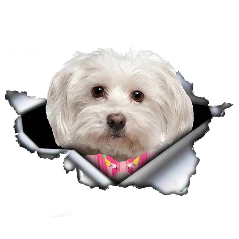 13cm X 6cm 1 Pcs Cute Maltese Car Sticker Pet Dog Car Decoration Torn Metal Decal Reflective Sticker Waterproof Car Styling