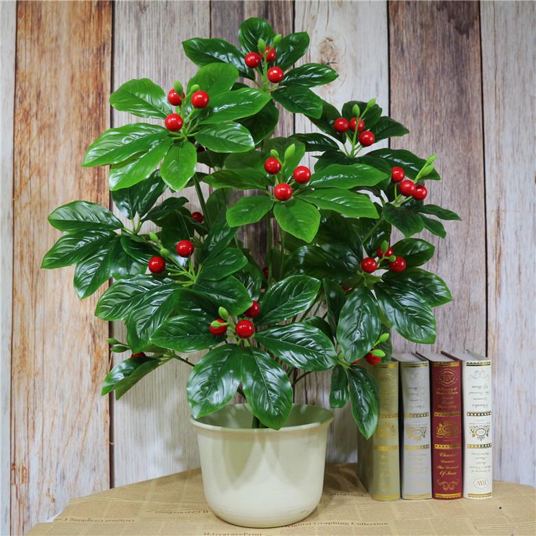 Artificial Bonsai Money Tree with Orange Flowers - Living Room Green Plant Decoration