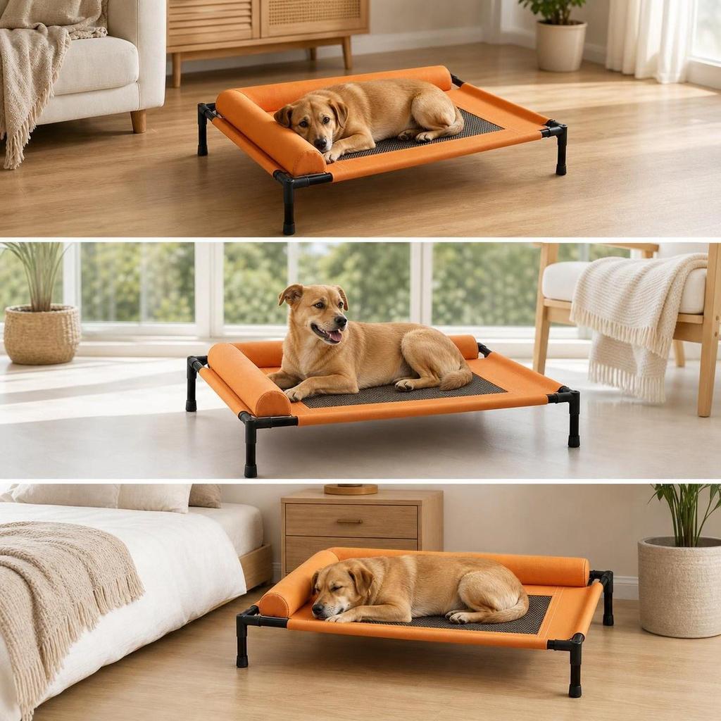 Bed Built with Strong Mesh Cloth Raised Adjustable Portable Cooling Pet Cot Washable Surface