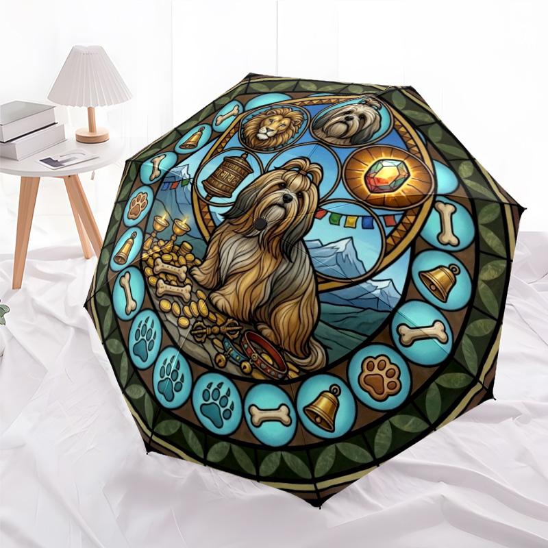 Dog Lion Glass pattern umbrella, portable and foldable design, 8 ribs, a casual accessory for Halloween, Christmas, and birthday gifts.