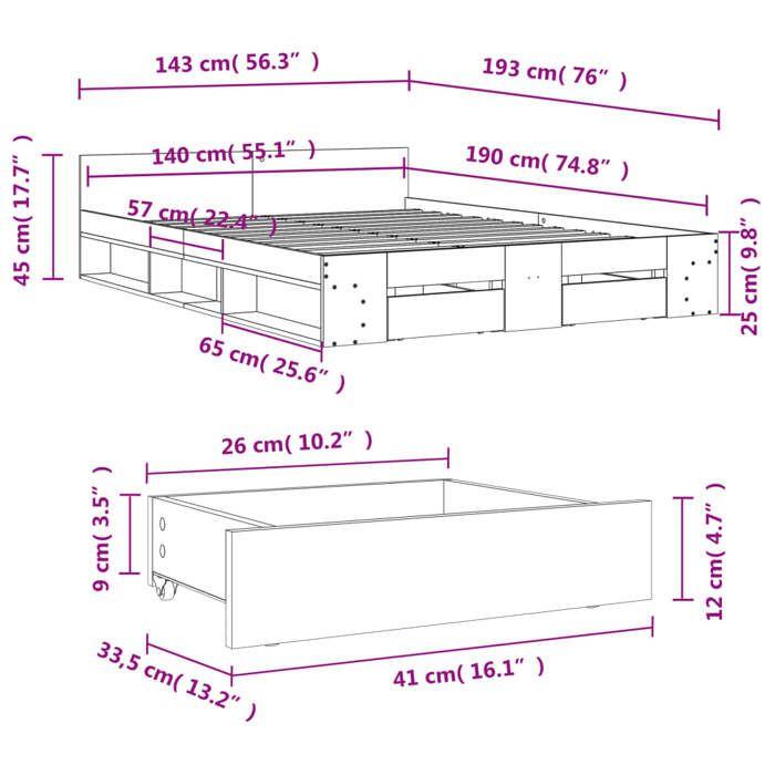 VidaXL Cadre de lit avec tiroirs blanc 140x190cm bois d'ingénierie, lit, lit de rangement, cadre de lit double, lit double 3280762