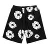 Summer Men Shorts Flower Print Drawstring Elastic Waist Loose Pockets Pleated Vacation Beach Sport Casual Homewear Short Pants
