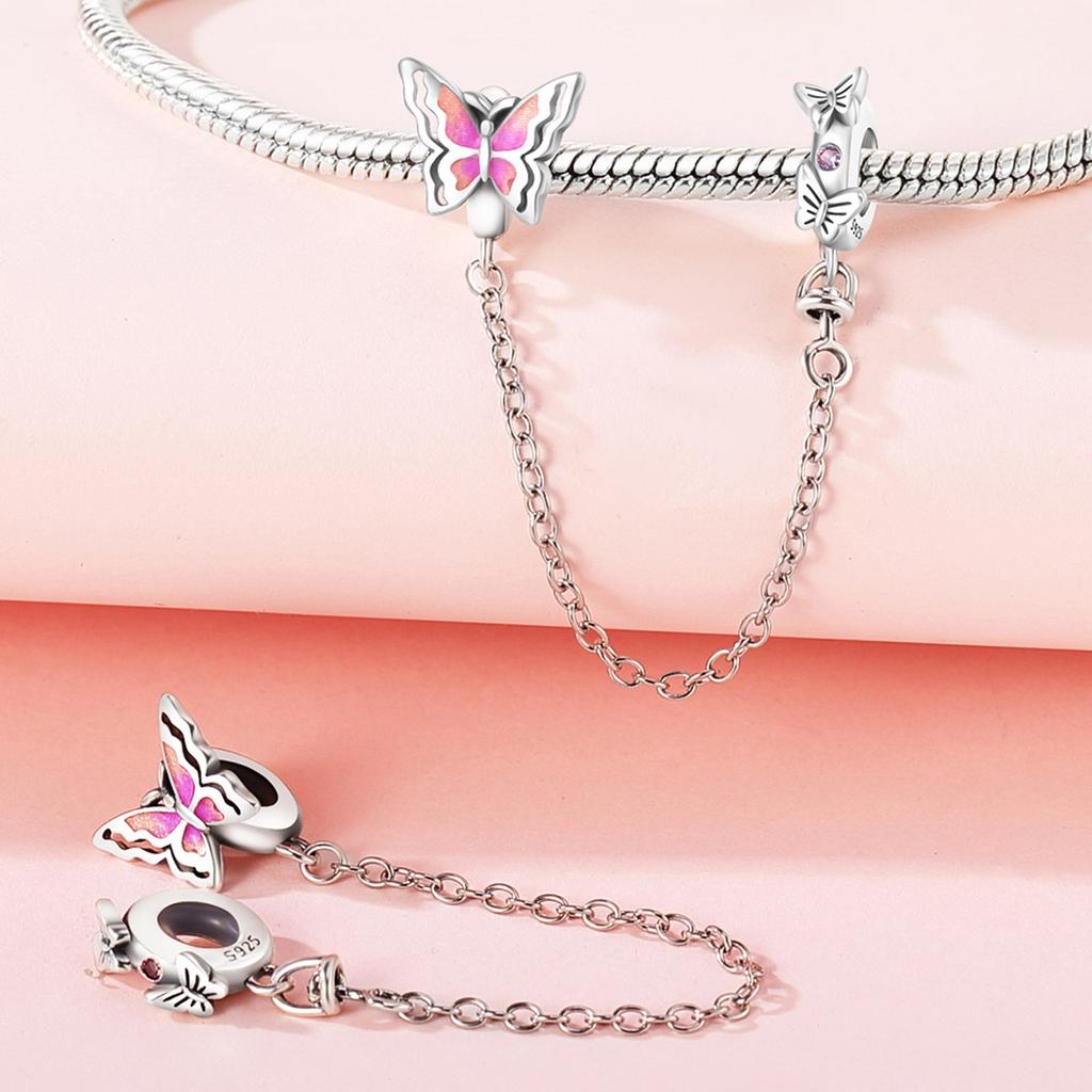 Original Copper Charms Luxury Butterfly Insect Safety Chain Beads Fit Bracelet Diy Women Making Delicate Gift