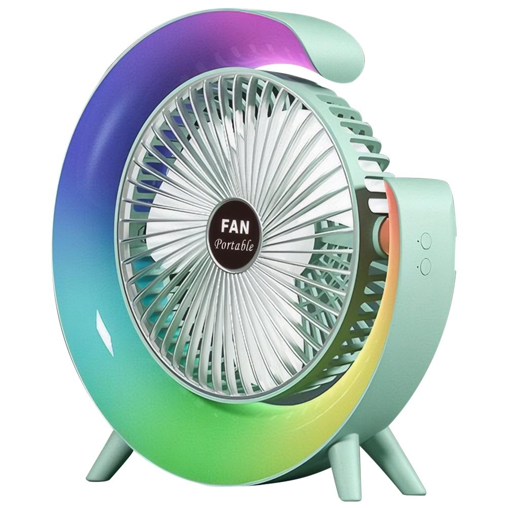 USB Portable Table Fan 3 Speeds with Colorful Light Personal Fan 180 Degree Rotatable Desktop Fan for Home Office Bedroom Dorm