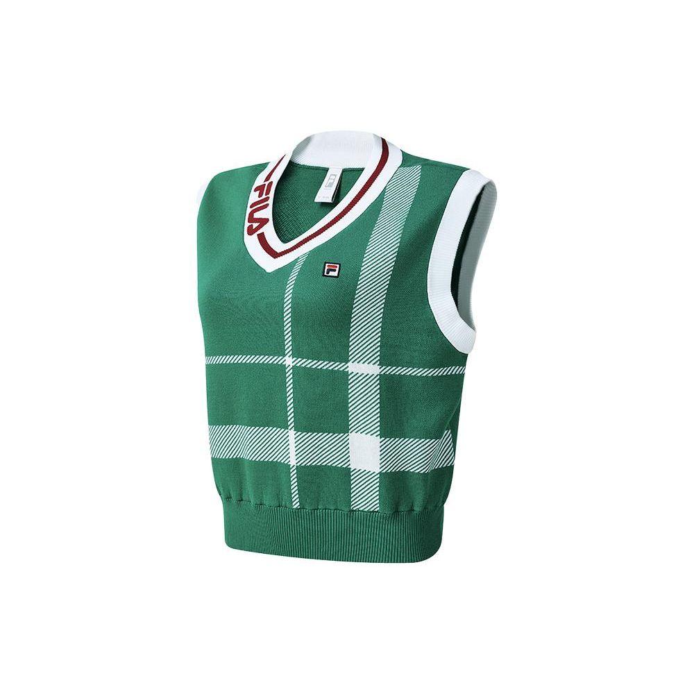 Fila Letter Jacquard Color Block V-Neck Sleeveless Knitted Vest Women tops A11W233404F-ZA