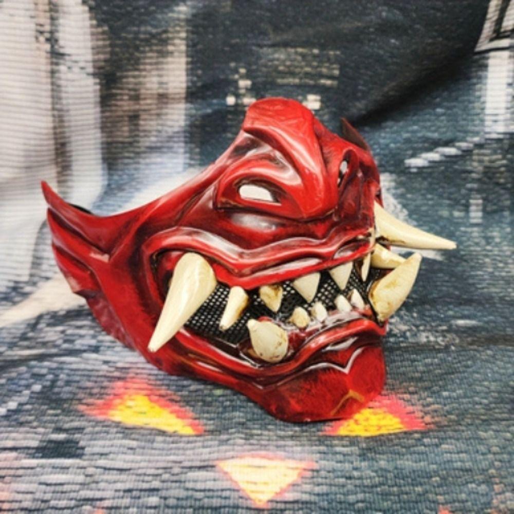Spooky Cosplay Red Prajna Mask Dress Up Japanese Mask Toy Samurai Cosplay Mask  Halloween