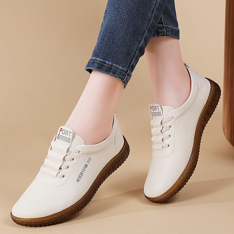 Ladies' casual walking Lofu shoes, fashionable mom 100% genuine leather shoes, breathable flat single shoes