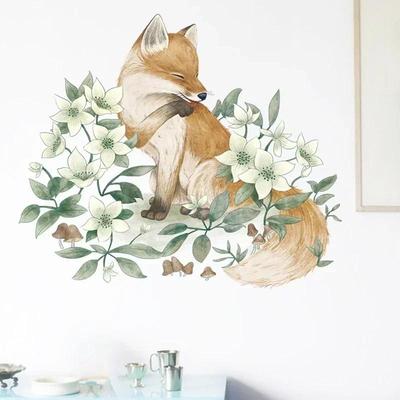 Adesivo Decorazione Murale 3D Volpe Fiore Camera da Letto Autoadesivo Decorazione Casa Soggiorno Animale Cartone Animato Wall Art Decalcomanie Accessori