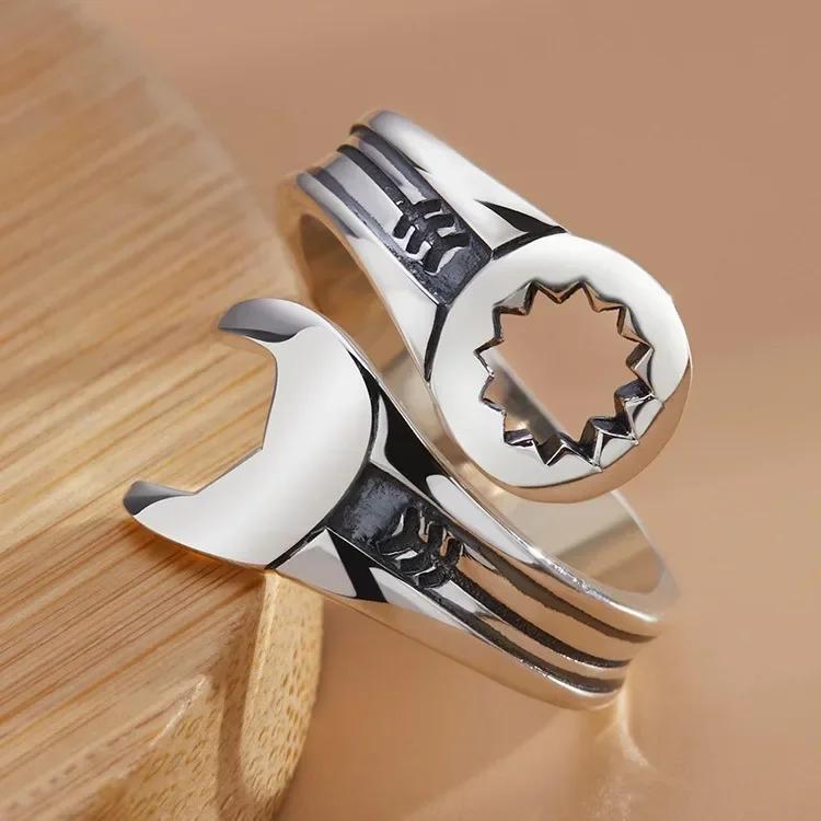 Anelli a Chiave Inglese Regolabili in Argento Sterling 925 per Donna Uomo Moda Matrimonio Fidanzamento Festa Regalo Charme Gioielli