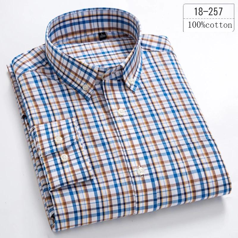 New In Shirt 100%cotton Long-sleeve Shirts for Men Slim Fit Plain Shirt Thin Plaid Striped Tops Fashion Elegants Office Clothes